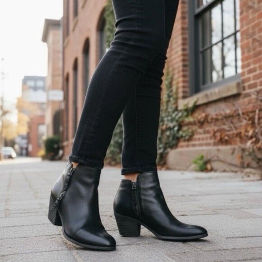 Frye Black Leather Zip Ankle Booties